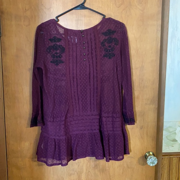 Free People Maroon Lace 3/4 Sleeve Top Sz XS - Picture 6 of 7